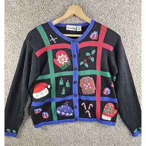 Paul Harris Design Christmas Mistletoe Cardigan Sweater Grandmacore Womens Large